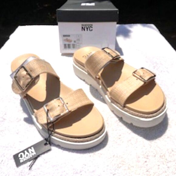 Flatform Two Strap . Size: 11 Beige Two Strap Sandals . Madden NYC . New in Box - Picture 1 of 7